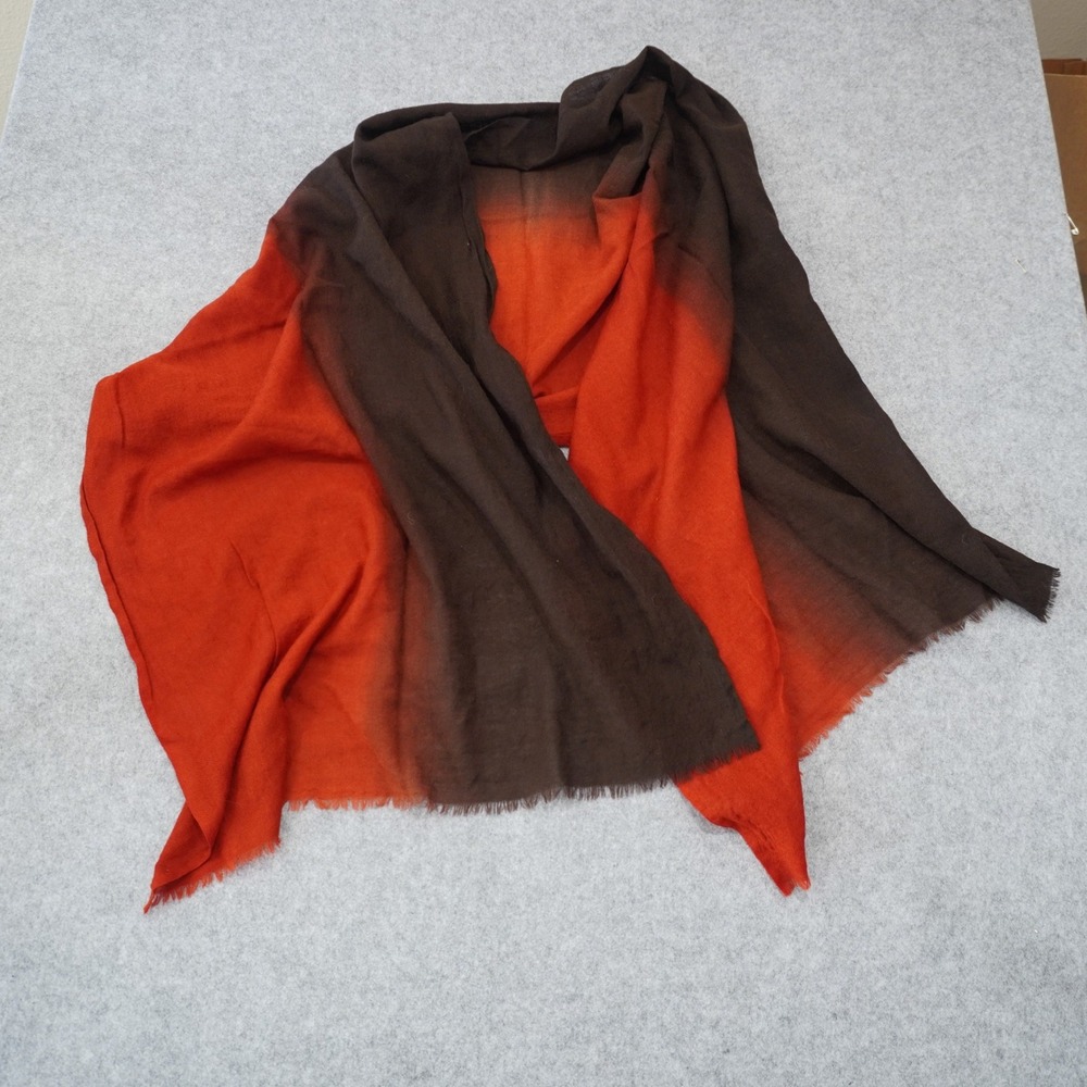 Eileen‎ Fisher Ombre Scarf Brown Orange Eyelash Fringe Lightweight Wrap Shawl
